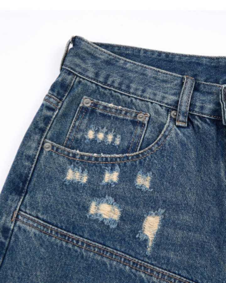 Distressed Patchwork Denim Shorts