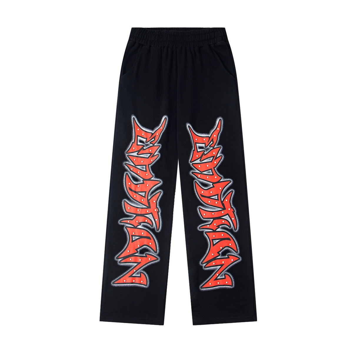Mixed Emotions Red Studded Graffiti Straight Sweat Pants