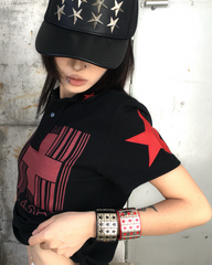 European And American Style Cross Print Polo Collar Top