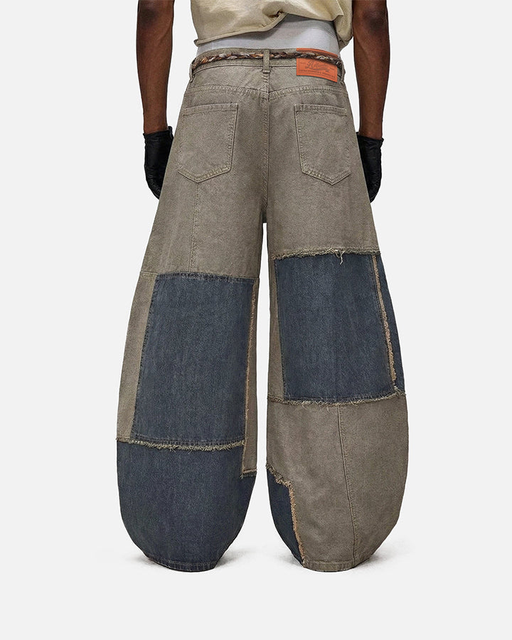 Color-Block Irregular Curve Patchwork Jeans