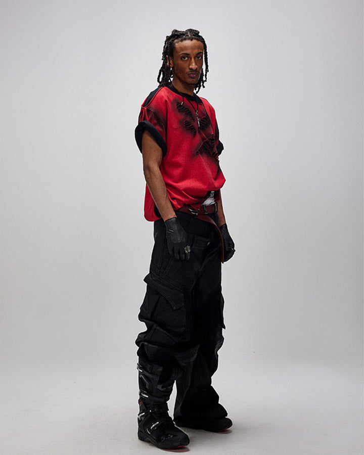 Spray Paint Distressed Layered Streetwear T-Shirt