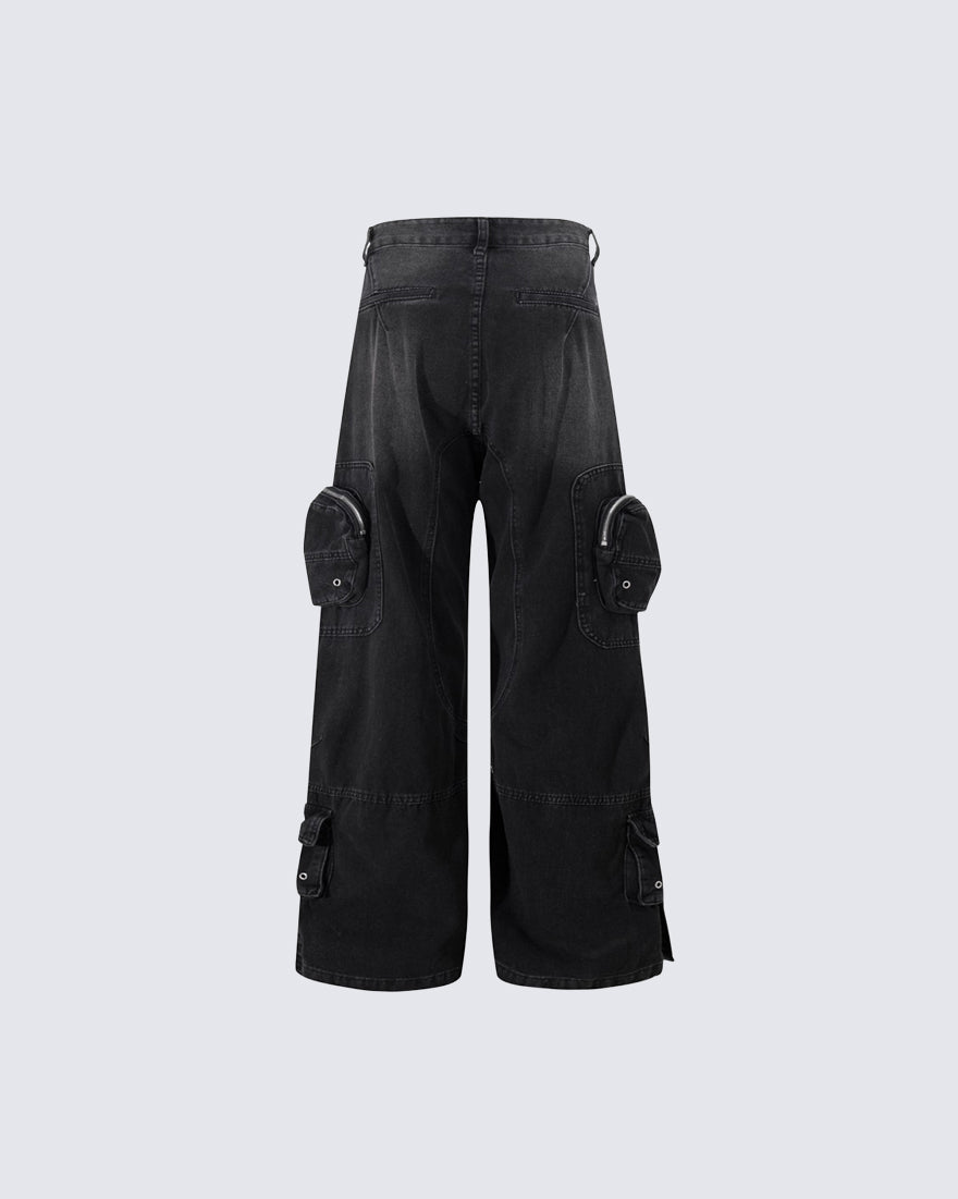 High-Street Multi-Pocket Straight-Leg Denim Pants