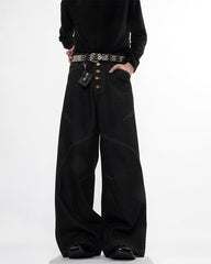 Vintage Dark Wash Wide-Leg Denim Pants