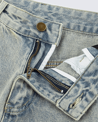 Wide-Leg Denim Jeans with Buttoned Hem