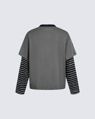 Gray-Black Distressed Graffiti Layered Sweatshirts