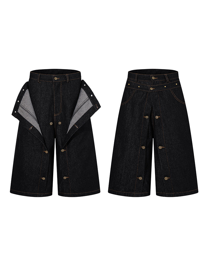 American Deconstructed Wide Leg Denim Shorts