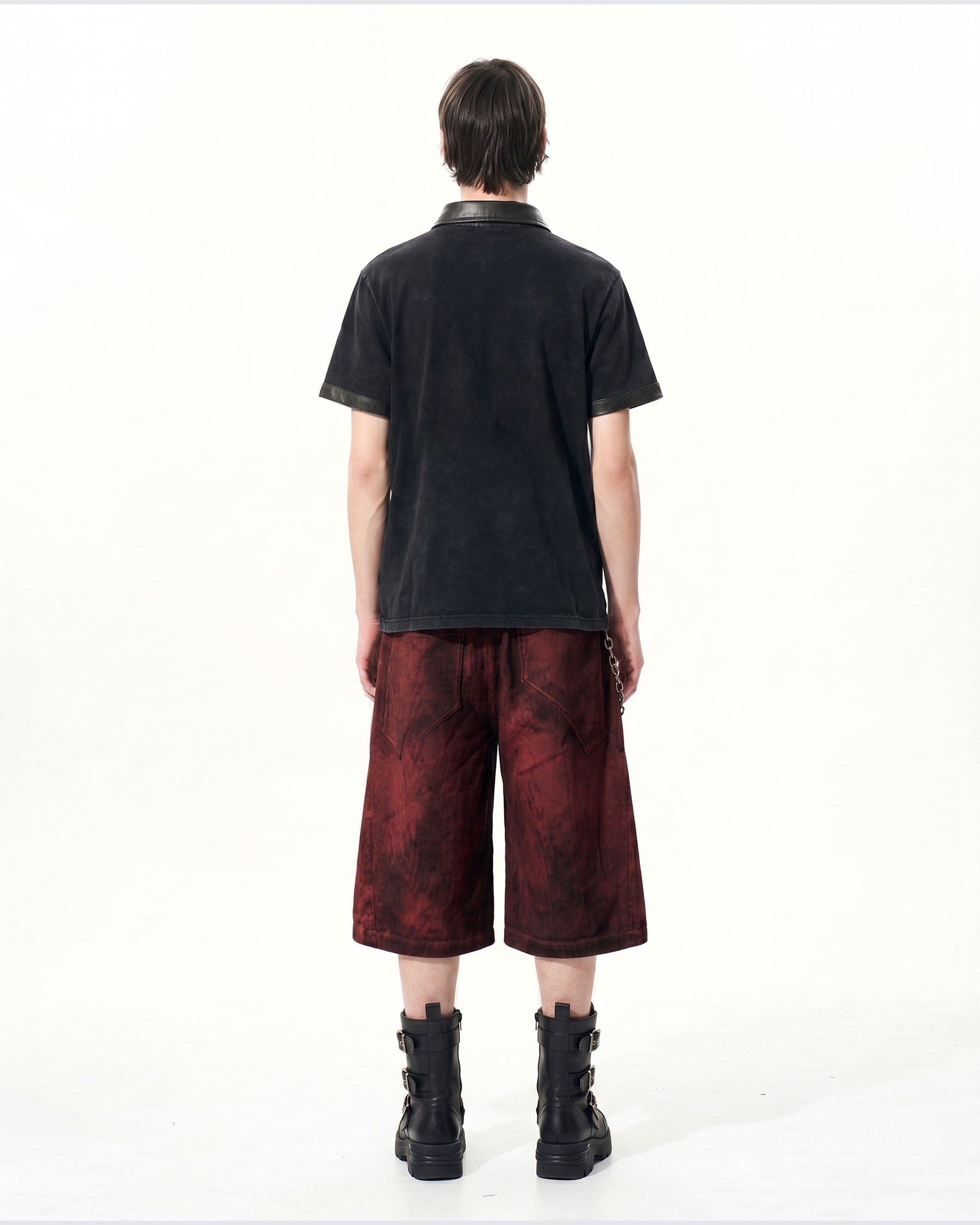 KIIKIO -New Vintage Washed Letter Print Polo Shirt