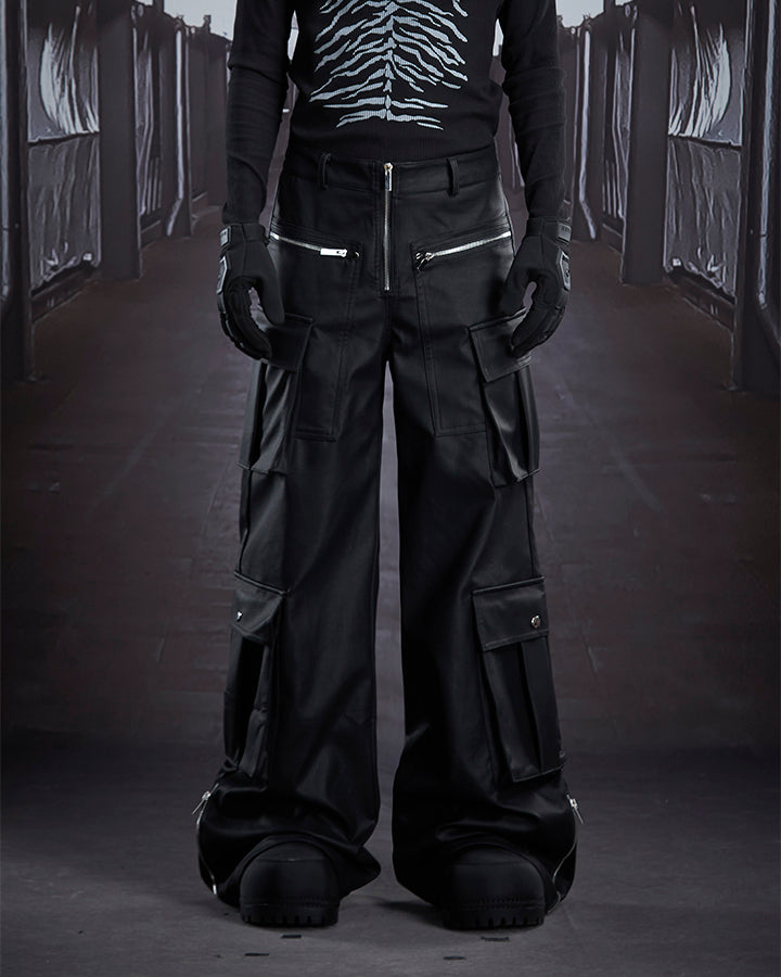 Dark Niche Multi-Pocket PU Cargo Pants