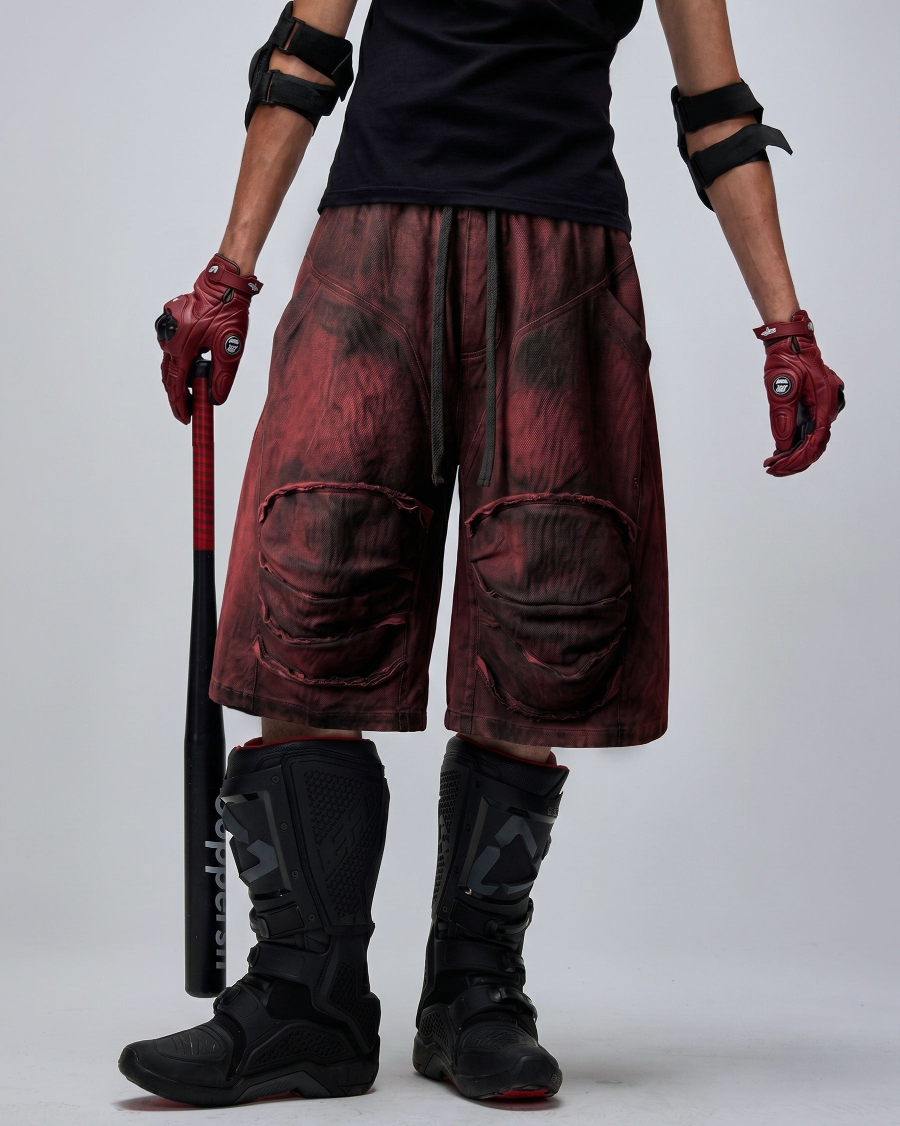 KIIKIO -New Washed Distressed Panel Drawstring Shorts