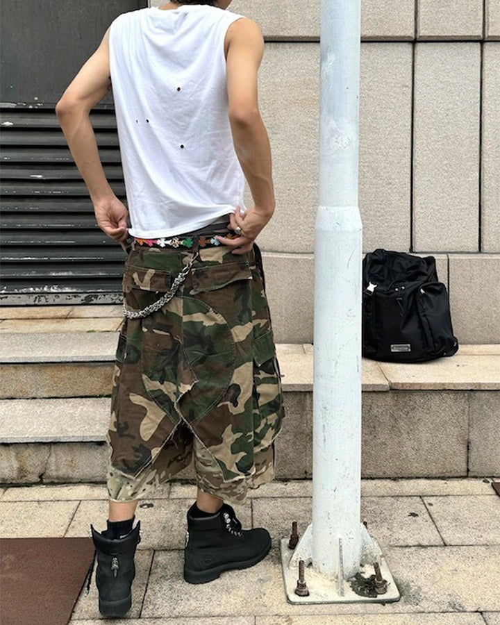 American Style Layered Camouflage Cargo Wide Shorts