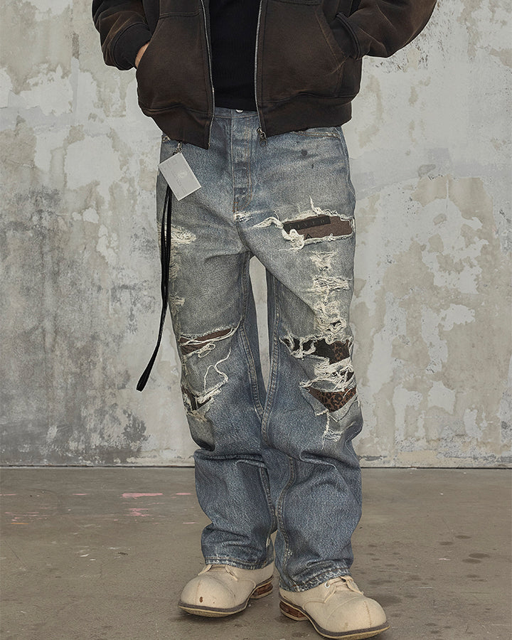 Vintage Grunge Ripped Patchwork Baggy Denim Jeans