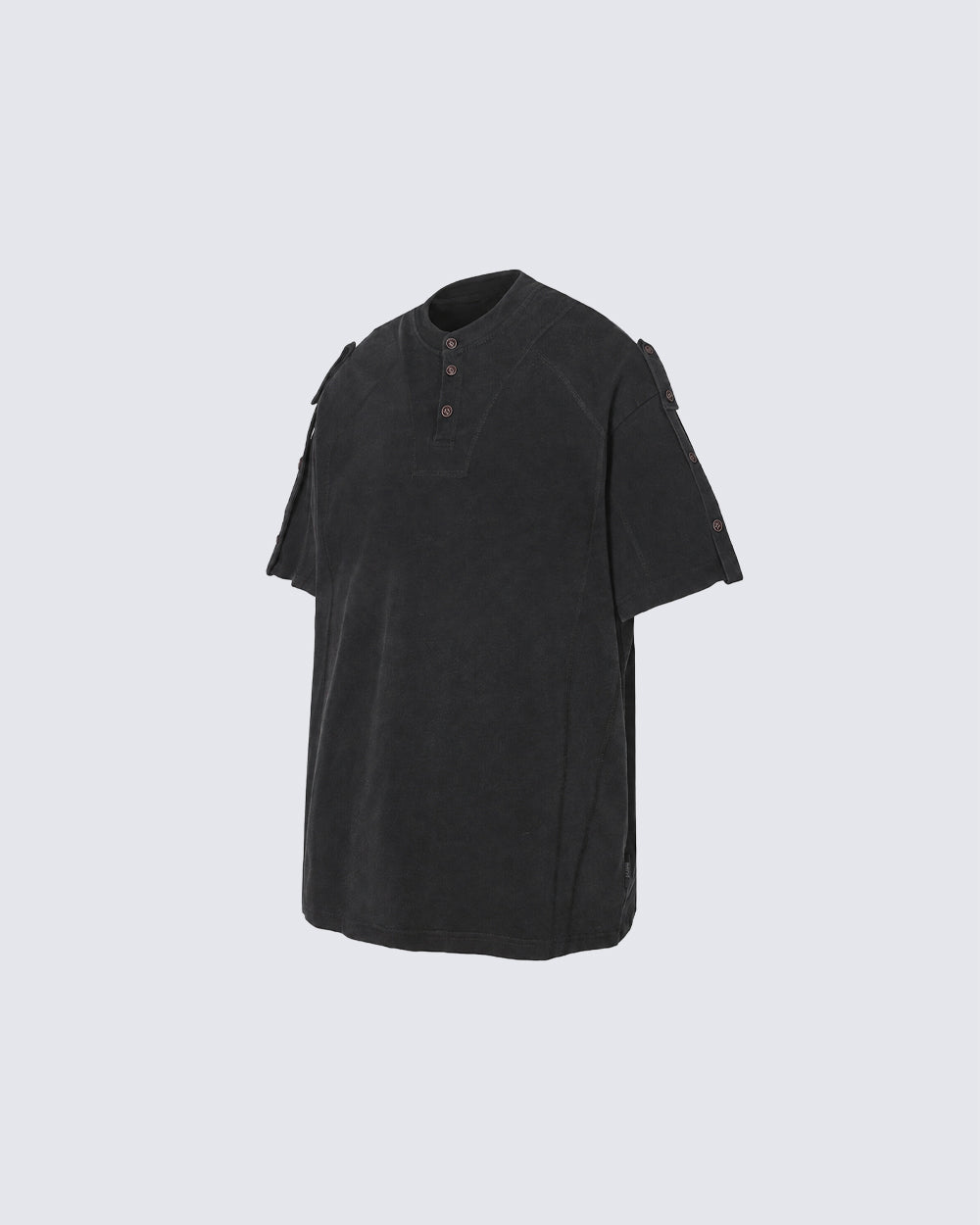 Utility Vintage Contrast Stitch Button Henley New Tee