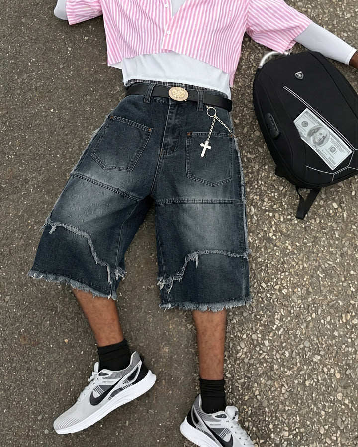 American Vintage Frayed Panel Denim Shorts