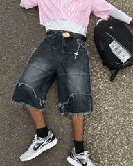 American Vintage Frayed Panel Denim Shorts