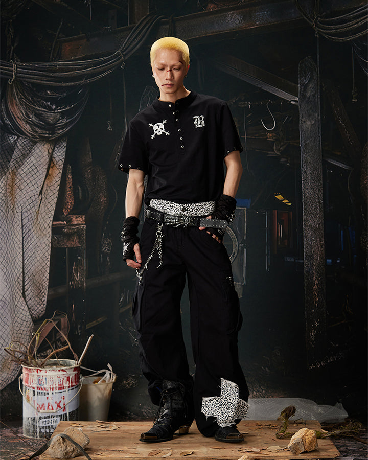 Y2K Leopard Double-Waist Patchwork Cargo Pants