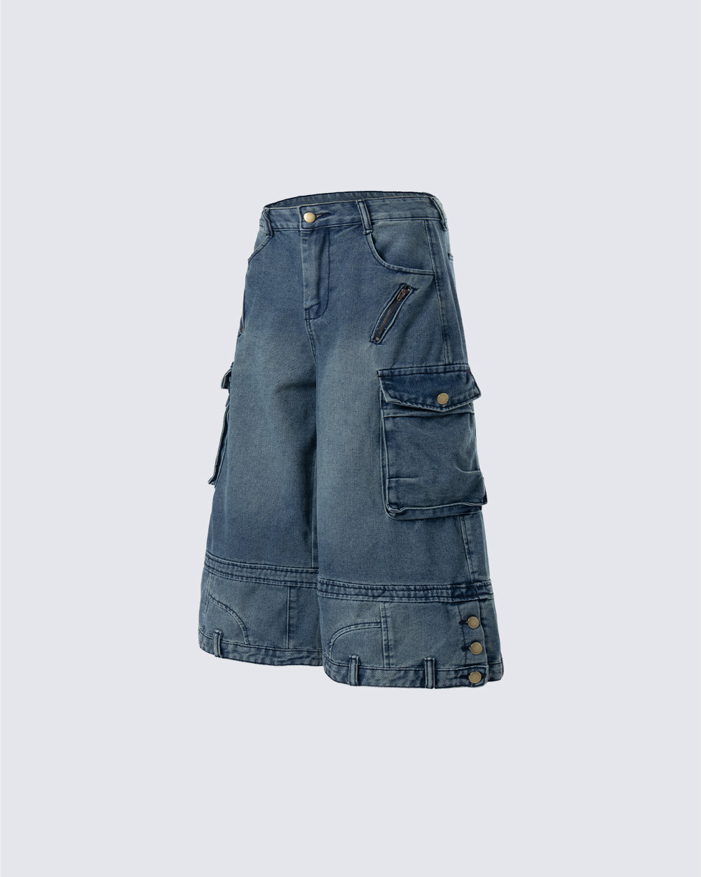 American Inverted Design Washed Cargo Denim Shorts