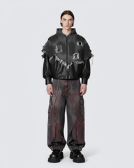 Red Fade 3D Panel Wide-Leg Denim Pants