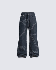 American High Street Contrast Stitch Flared Jeans
