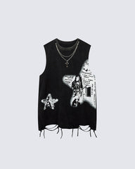 Distressed Graphic Street Sleeveless Tank