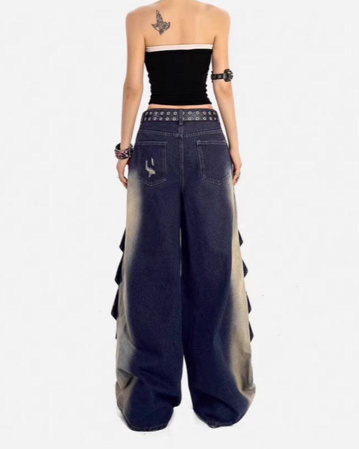 Distressed Layered Cargo Pants With Lacing