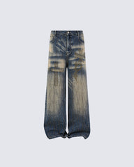 New Vintage Y2K Washed Cross Star Rhinestone Jeans