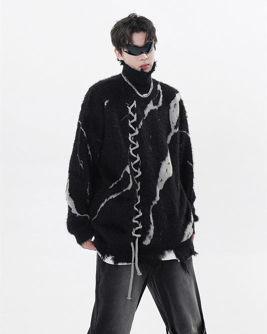 American Dark Aesthetic Distressed Turtleneck Sweater