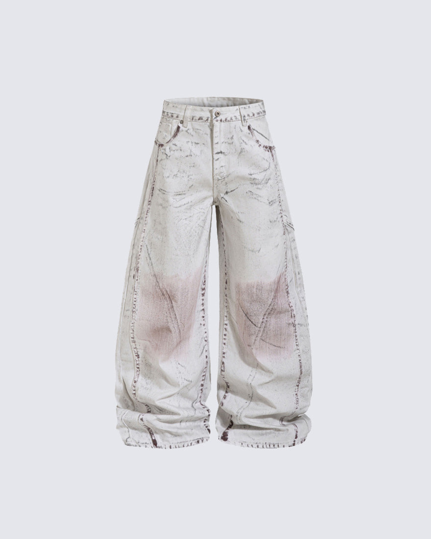 Distressed White Wide Leg Denim Pants
