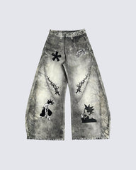 Niche Dirty Wash 3D Print Curved Jeans