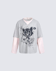 Layered Graphic Ribbed Long Sleeve T-Shirt