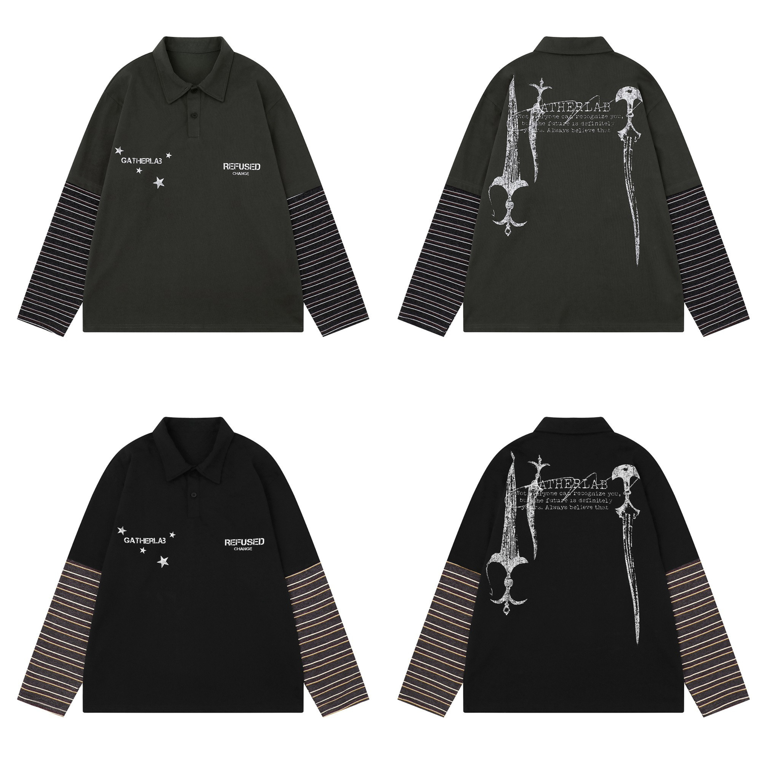 Omirad Layered Graphic Long Sleeve Polo