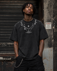 Distressed Graphic Chain Print T-shirt