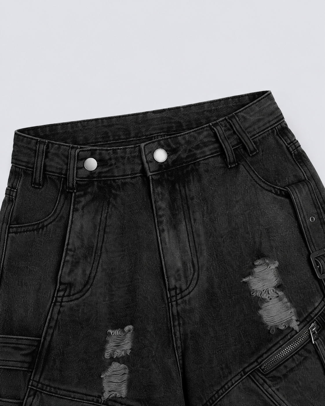 Dark Distressed Street Style Workwear Capri Pants