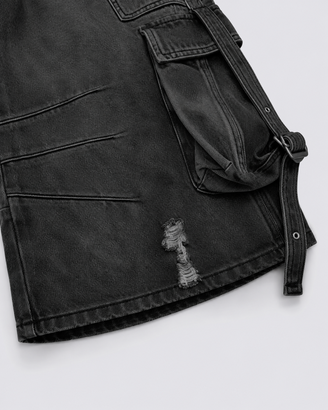 Dark Distressed Street Style Workwear Capri Pants