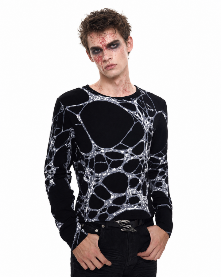 Dark Art Design Spider Web Print Long-Sleeved Top