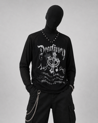 Gothic Printed Long Sleeve Top with Studded Neckline
