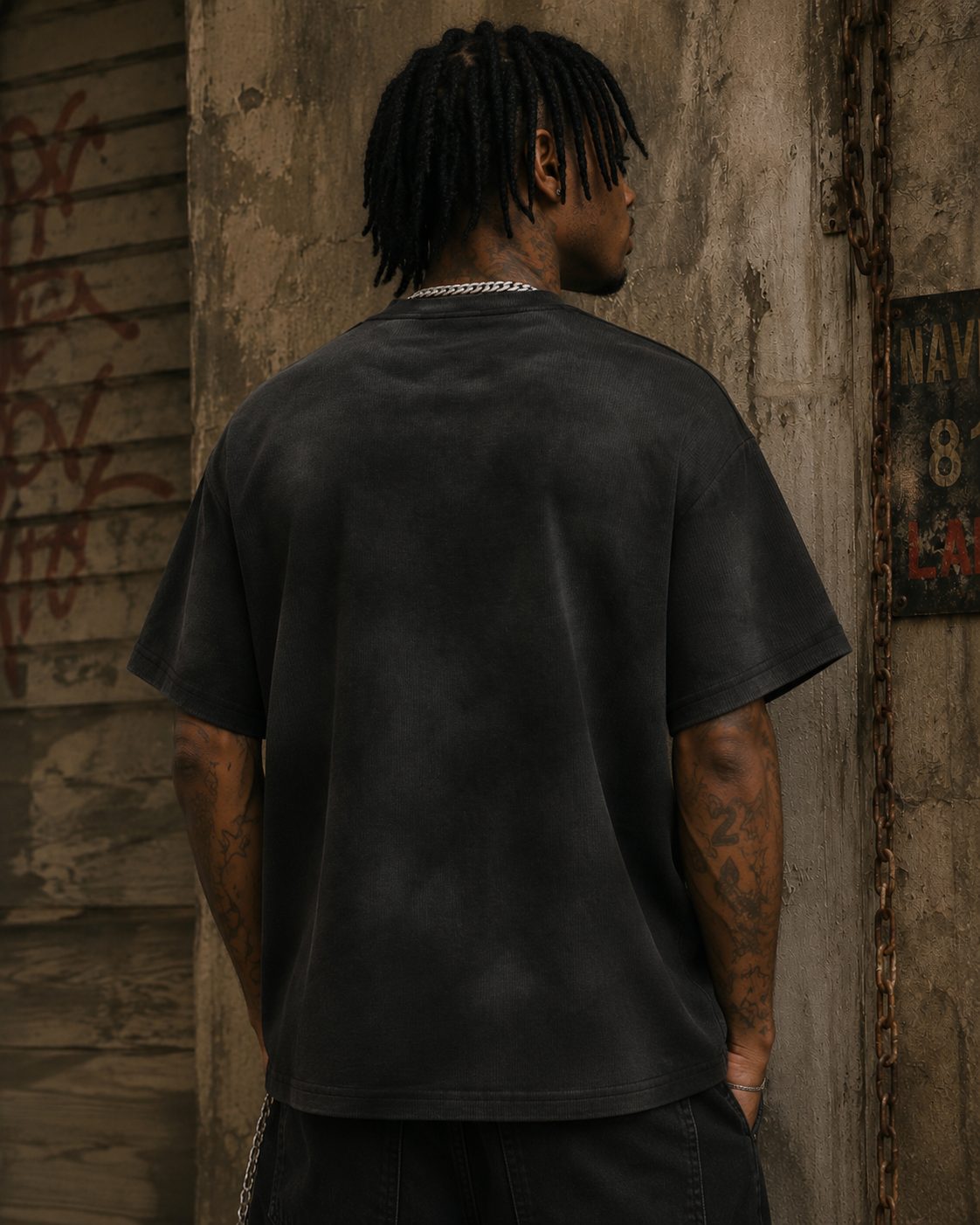 American Retro Street Style Distressed Printed Short T-Shirt