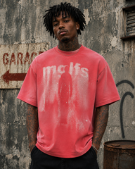 American Retro Street Style Distressed Printed Short T-Shirt