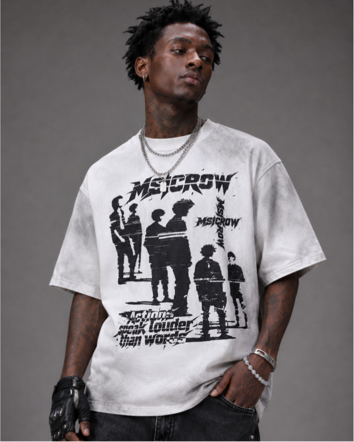 American-Style Distressed Print T-Shirt