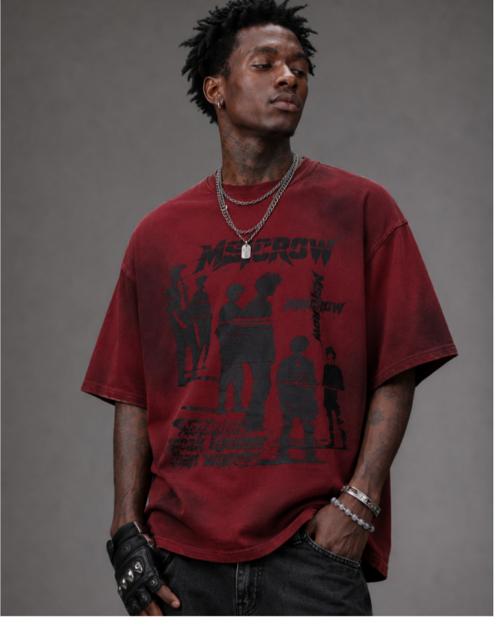 American-Style Distressed Print T-Shirt