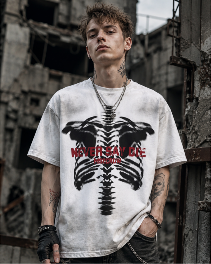 American Retro Bone Print Short-Sleeved T-Shirt