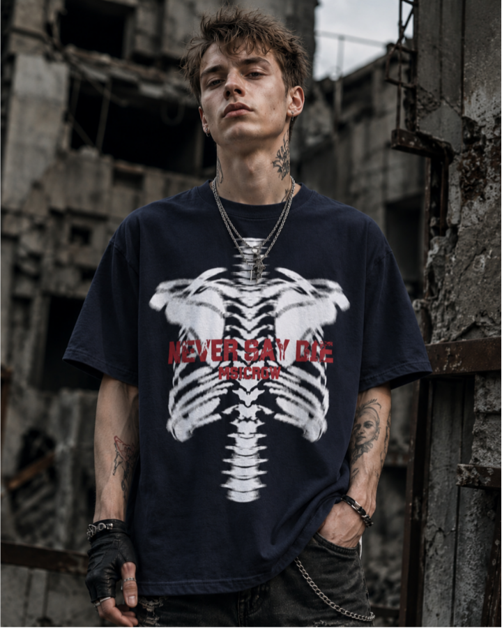 American Retro Bone Print Short-Sleeved T-Shirt
