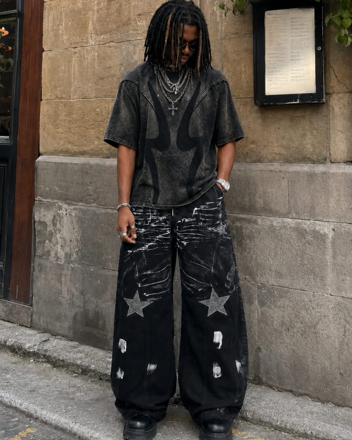 Gothic Streetwear Painted Star Wide Pants