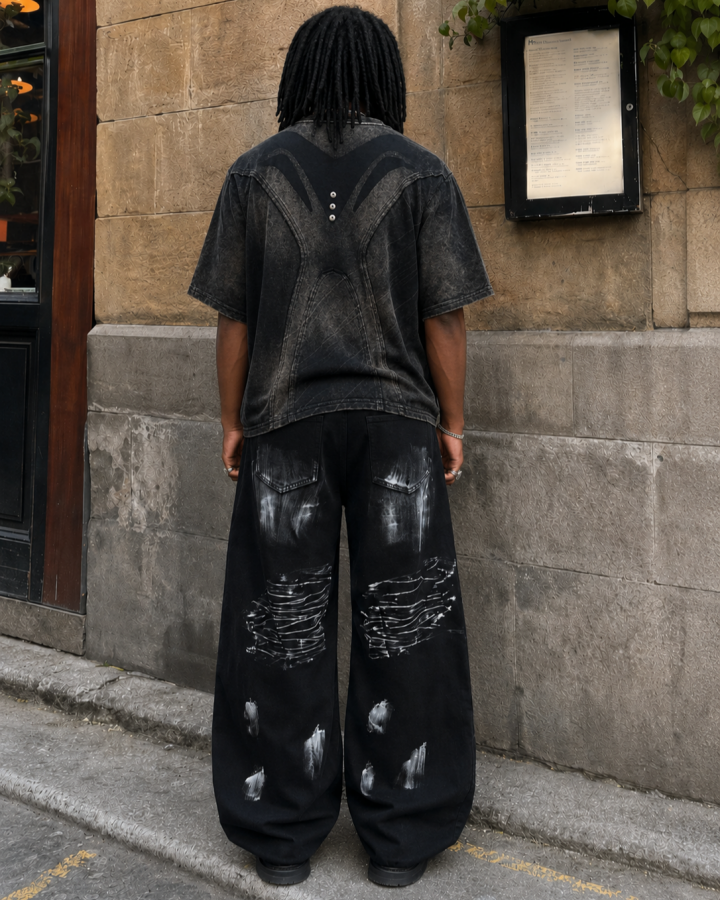 Gothic Streetwear Painted Star Wide Pants