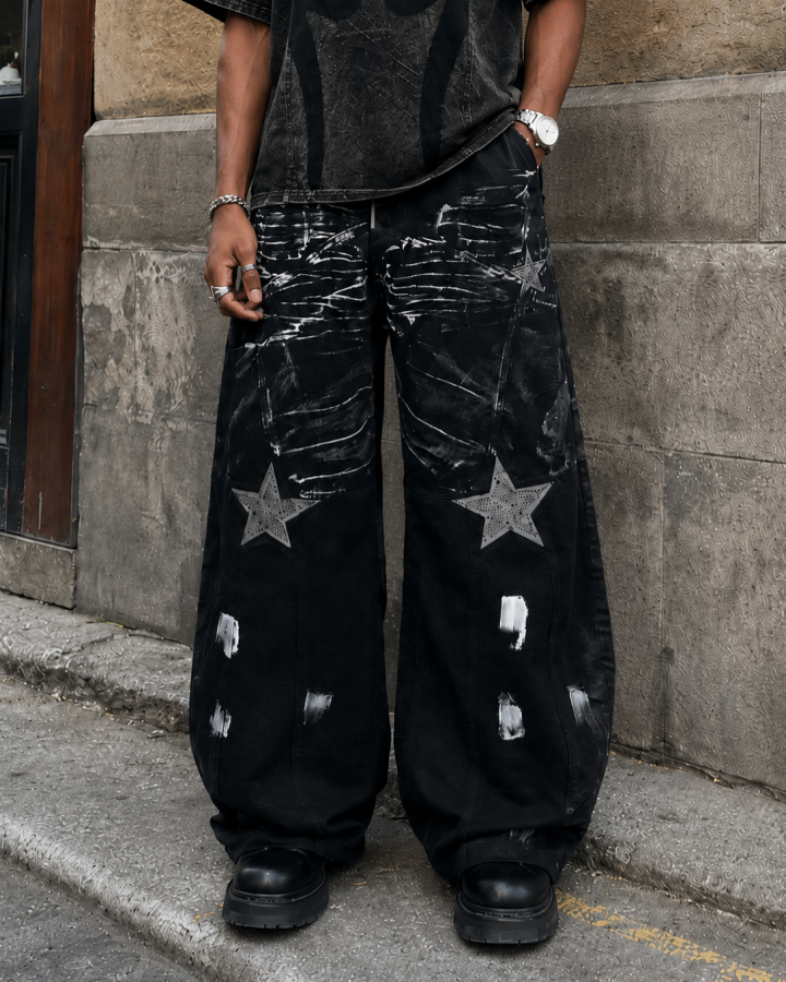 Gothic Streetwear Painted Star Wide Pants
