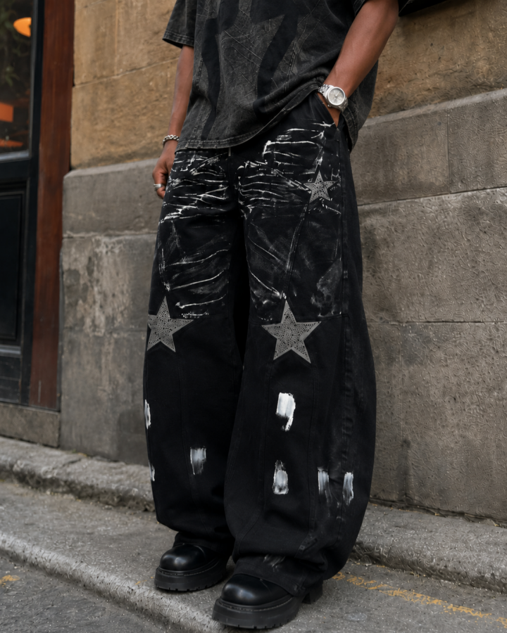Gothic Streetwear Painted Star Wide Pants