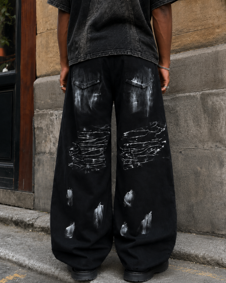 Gothic Streetwear Painted Star Wide Pants