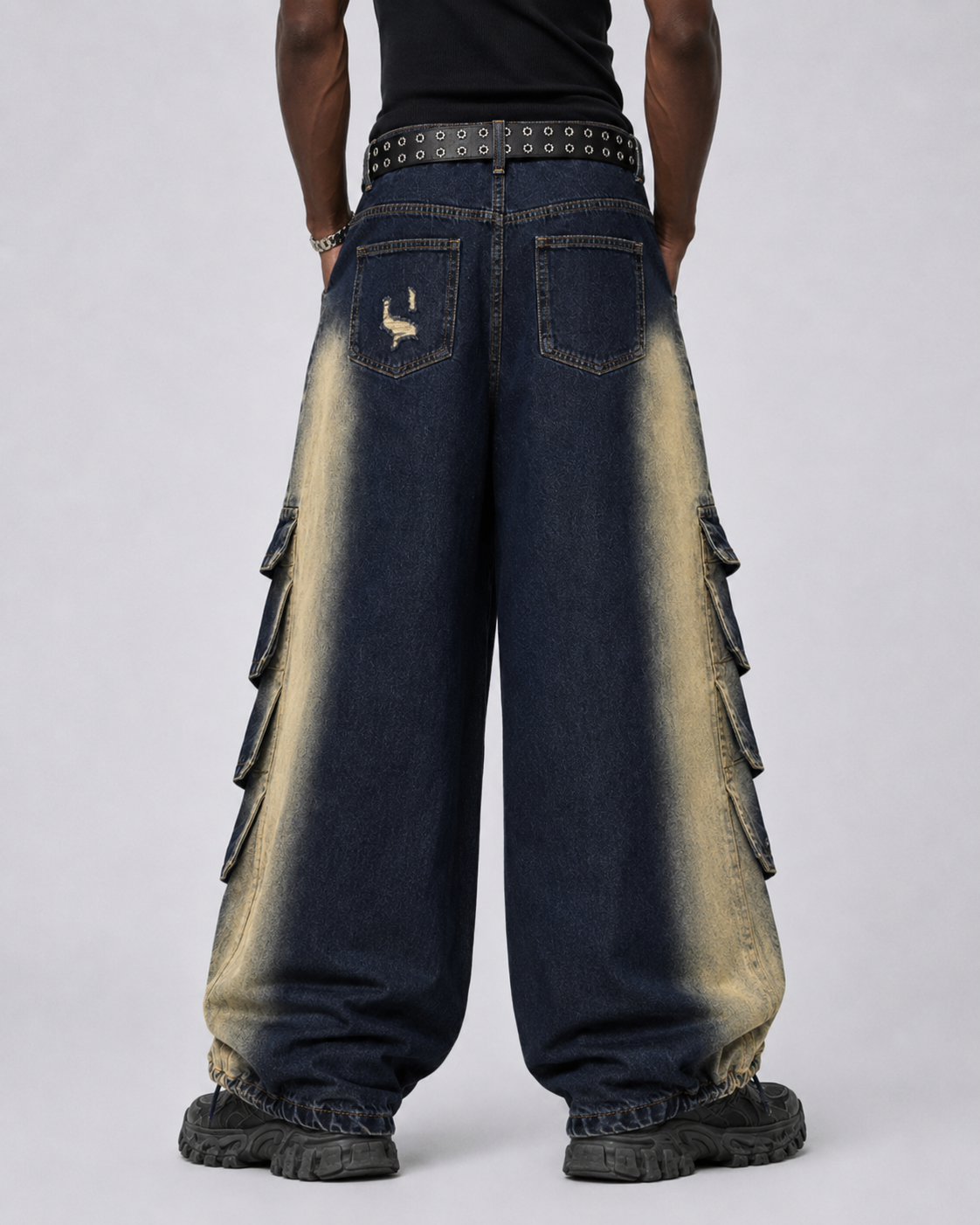 Distressed Layered Cargo Pants With Lacing