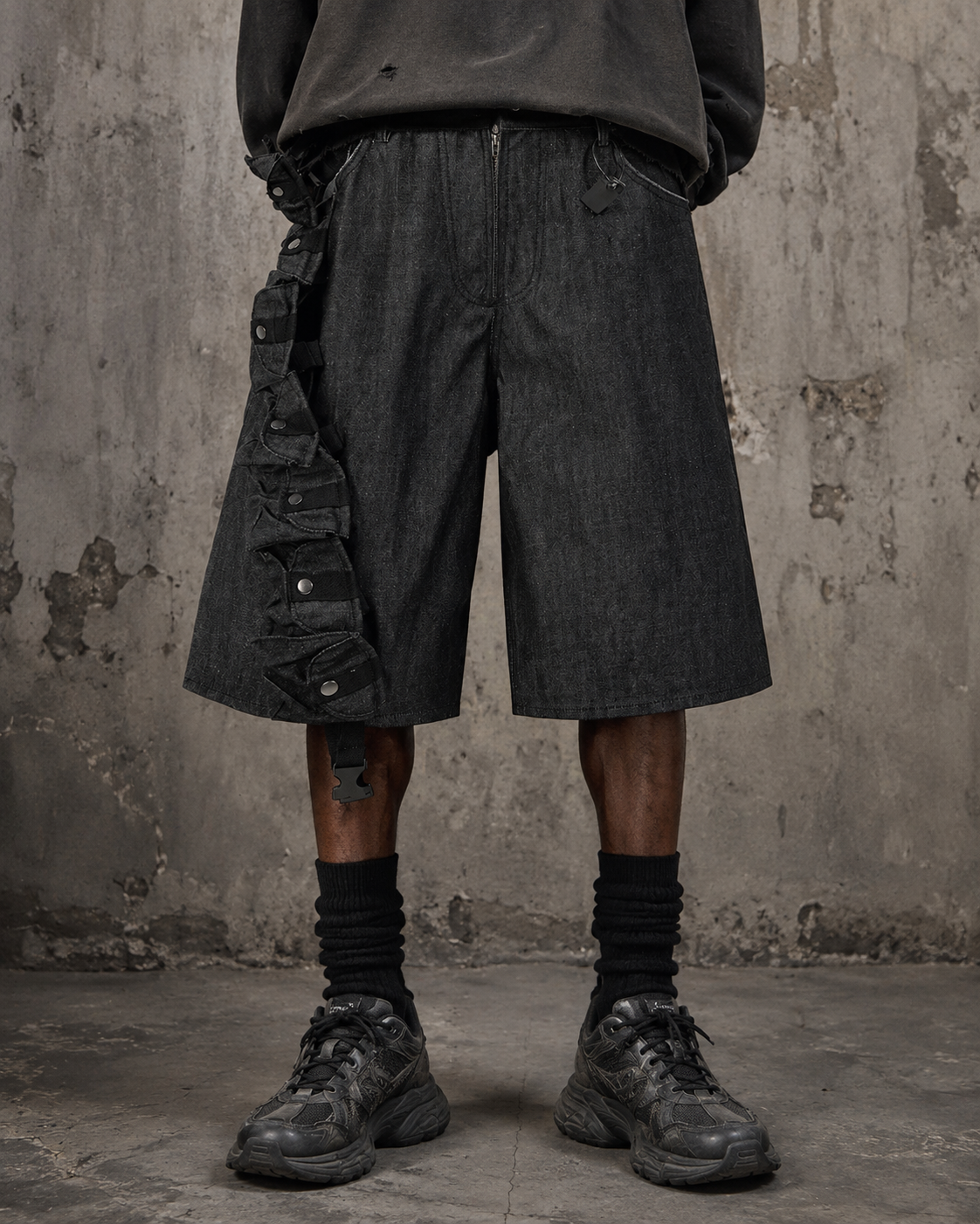 American Street Style Tactical Functional Denim Shorts