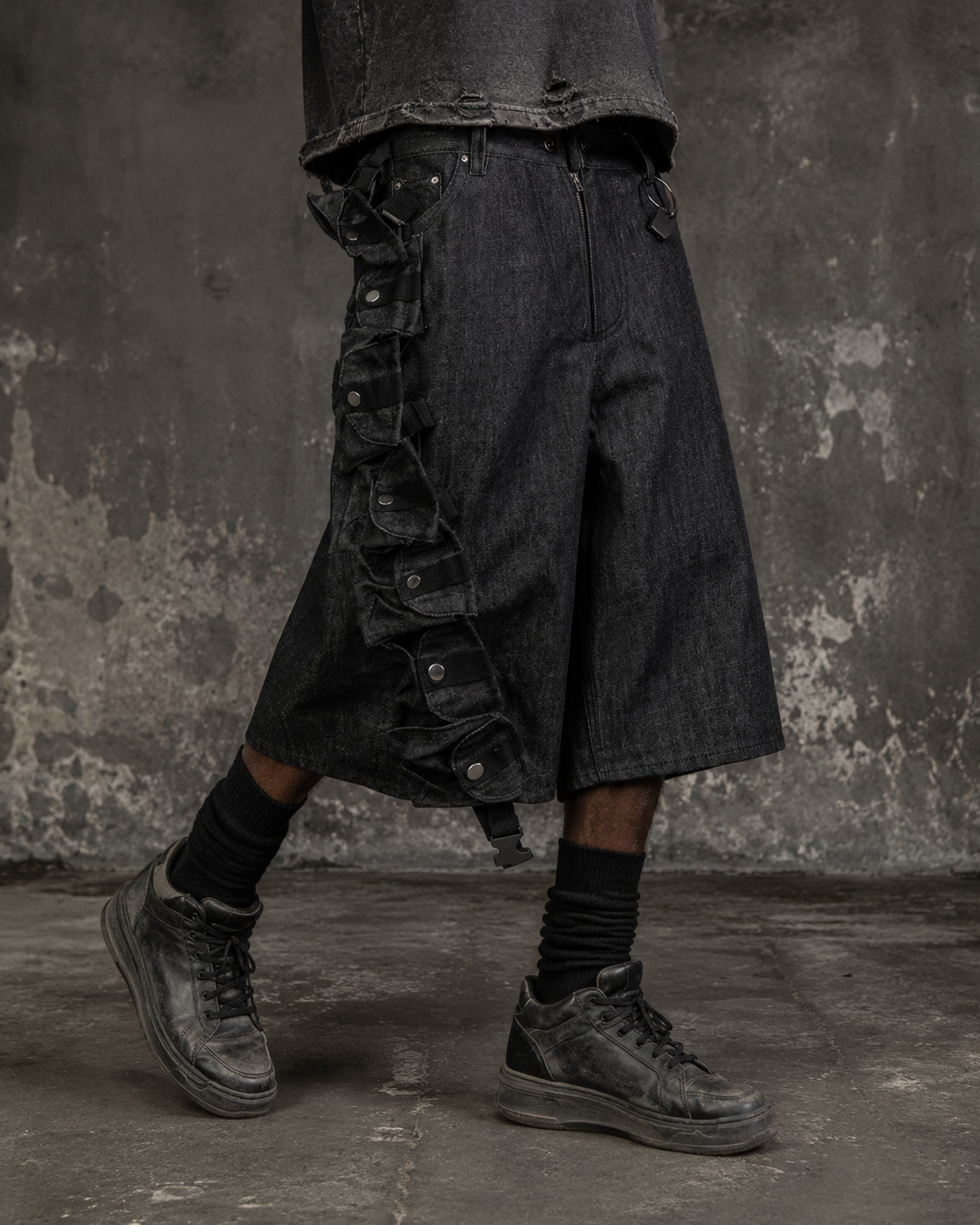 American Street Style Tactical Functional Denim Shorts