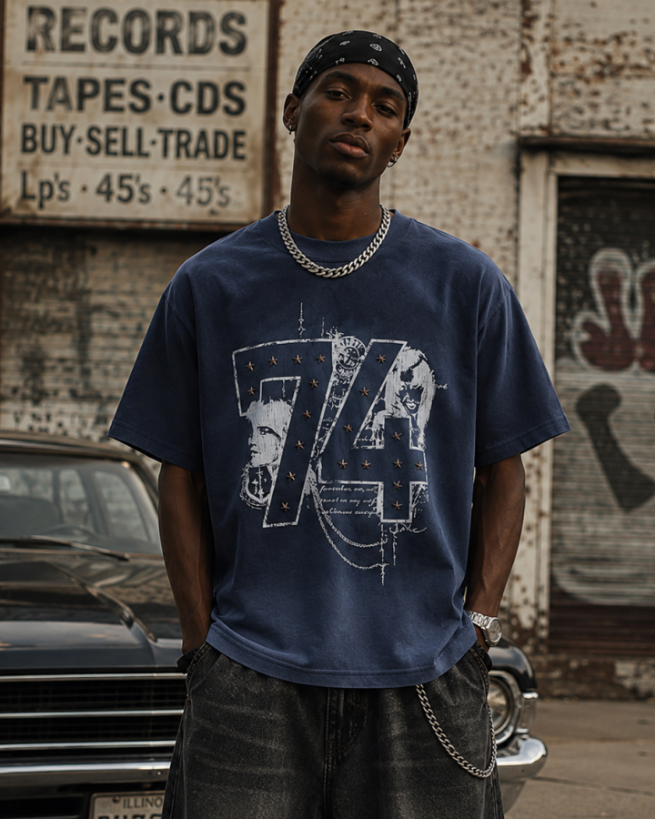 American Retro Distressed Number Print T-Shirt